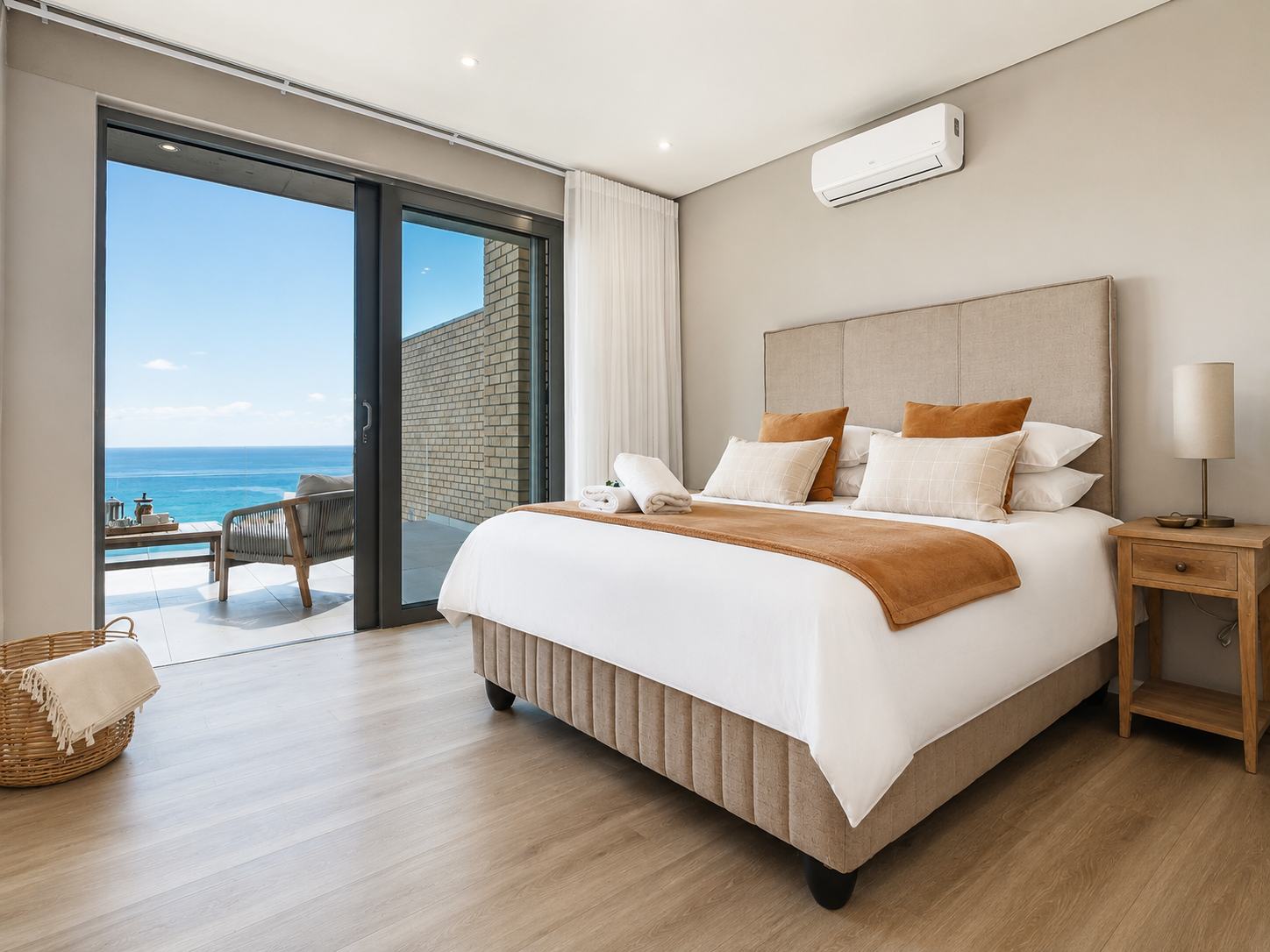Luxury bedroom with ocean-view balcony